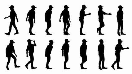 set of man in a cap silhouette vector on white background