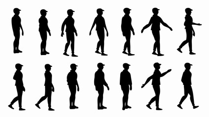 Fototapeta premium set of man in a cap silhouette vector on white background
