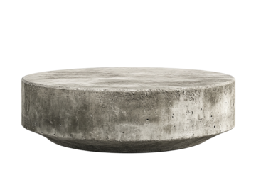 Concrete platform with textured surface. Stand showcases its unique shape and detailed construction against a transparent background