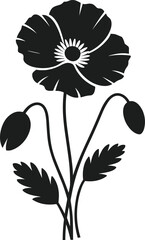 Poppy Flower Silhouette Vector – Elegant Floral Design for Nature and Botanical Projects