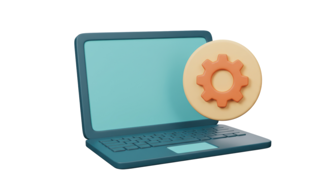 Isolated Laptop with Gear Icon