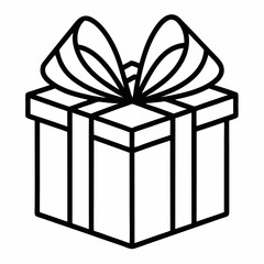 Gift Box Outline with Ribbon Black and White Vector Icon