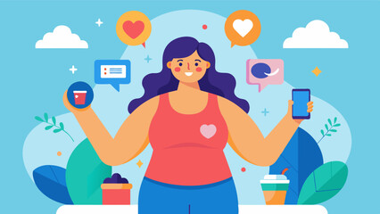 An influencer who promotes body positivity and selfacceptance while also sharing tips for maintaining a healthy and active lifestyle.. Vector illustration