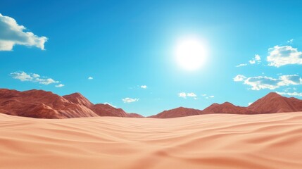 Fototapeta premium Scenery A panoramic view of a sun drenched desert, showcasing vast and peaceful landscapes.