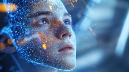 Futuristic ai exploration virtual realm digital artwork tech environment close-up viewpoint human potential unleashed