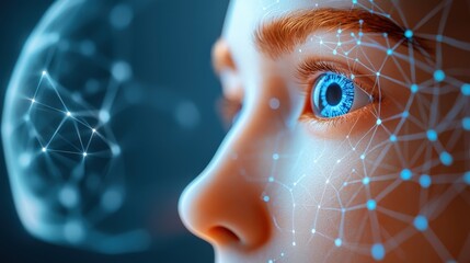 Exploring the future of technology human eye with digital interface virtual reality environment close-up viewpoint ai concept