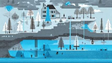 Obraz premium Subterranean World: A Secluded House Above an Underwater Forest
