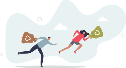 Plogging sport activity with running and trash pickup.flat character life .