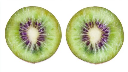 Fototapeta premium Fresh Kiwi Halves with Detailed Texture, Isolated on White Background, Showcasing Natural Vibrancy and Simplicity 