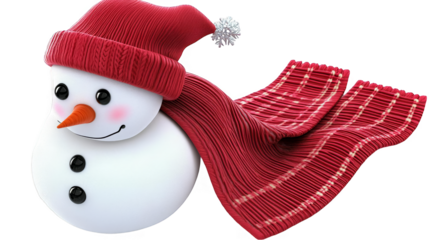 Cute Snowman With Red Scarf And Hat On Transparent Background Illustration