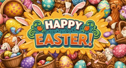 Fototapeta premium Easter eggs on a vibrant background creating a festive spring composition