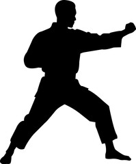 Dynamic Male Fighter Silhouette in Strong Martial Arts Stance.