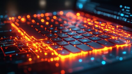 Obraz premium Glowing Keyboard: A Futuristic Digital Landscape