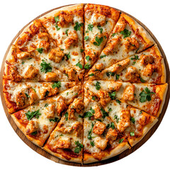 Delicious Chicken Pizza Slices on Wooden Board