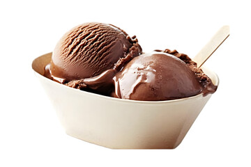 Delicious Chocolate Ice Cream Scoops in a Paper Bowl with Wooden Spoon Photo