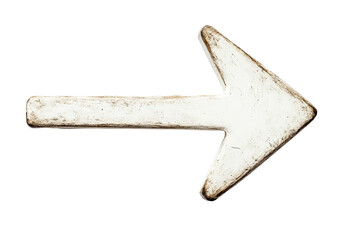 Right-pointing arrow with a textured, metallic, silver finish is isolated on a solid, stark transparent background