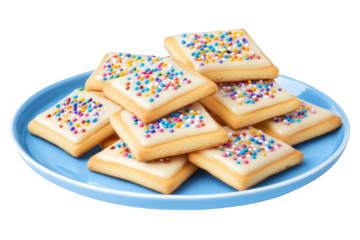 Delicious Frosted Square Cookies on a Blue Plate with Colorful Sprinkles Illustration