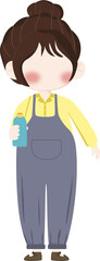 Cute girl character in yellow shirt and overalls