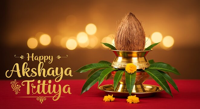 Happy Akshaya Tritiya. Hindu Festival. Gold Coin