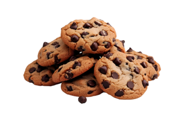 Delicious Pile of Freshly Baked Chocolate Chip Cookies Isolated PNG Photo