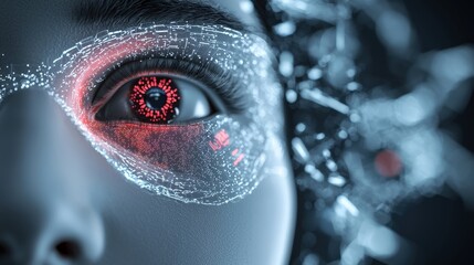 Futuristic eye technology showcased digital art cybernetic environment close-up perspective conceptual imagination