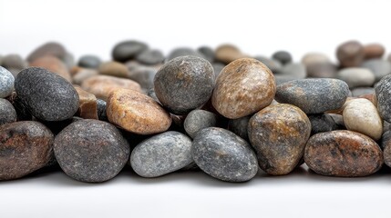 Collection of smooth river stones in various colors and sizes.