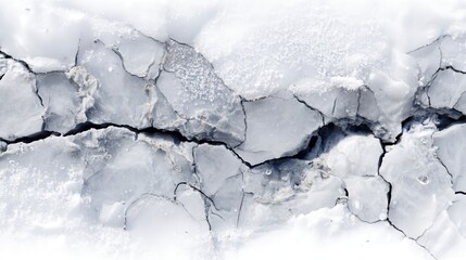 Cracked ice texture on a frozen surface, revealing intricate patterns.