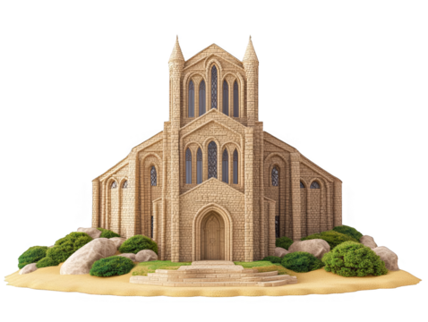 Detailed Gothic Church Illustration on a Transparent Background