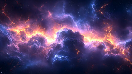 Vibrant cosmic nebula with swirling clouds of gas and stars illuminating the dark space