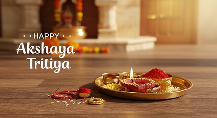 Happy Akshaya Tritiya. Hindu Festival. Gold Coin