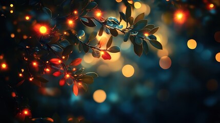 Enchanted Night: Twinkling Lights Among Autumn Leaves