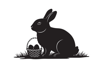 easter bunny with basket and eggs cartoon illustration in spring holiday design vector