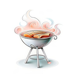 Barbecue Grill with Sizzling Sausages and Smoke for Culinary Blogs, Outdoor Cooking Websites, Summer Recipes, Grilling Tips, and Food Enthusiasts