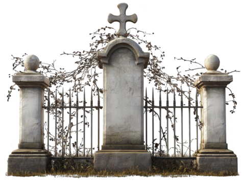 Detailed Tombstone Monument on Isolated Transparent Background