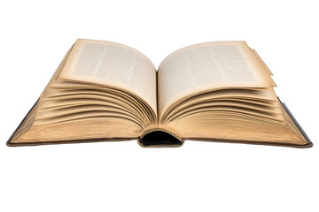 Open book. The paper is aged and worn, revealing its history. The pages are stacked high in the center