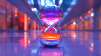 Futuristic Hourglass: Time's Passage in Neon Cityscape