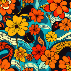 Retro Seamless Floral Pattern – 70s Style Abstract Wallpaper Design in Orange and Brown