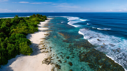 Morning Glow Across Tropical Coastlines, Ideal for Meditation, Slide Backgrounds, Web Design, and...