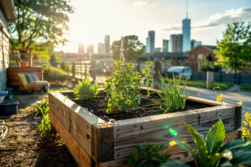 Fototapeta premium apartment garden bed made from reclaimed timber filled with composted soil