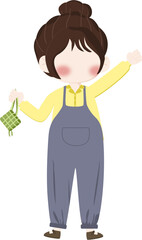 Illustration girl bring ketupat