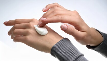 a woman applying smoothing cream onto dry hand