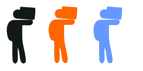 loader icon, man carries boxes, cargo delivery illustration, stick figure human silhouette