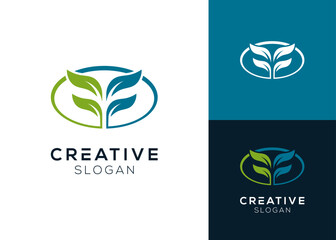 Abstract letter F with leaves logo design