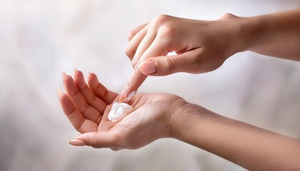 a woman applying smoothing cream onto dry hand