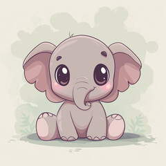 Fototapeta premium A tranquil, minimalistic kawaii baby elephant