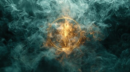 Obraz premium Light green smoke wave swirling through golden flecks high resolution picture