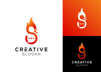 Letter S campfire with speech bubble logo design