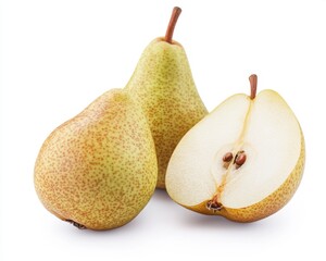Fresh Juicy Pears with Slices Isolated on White Background