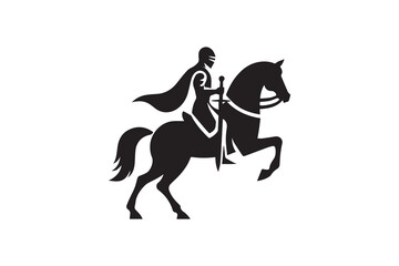simple knight riding horse silhouette icon vector isolated in white background
