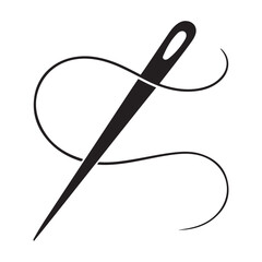 Needle and thread Vector Black silhouettes icon illustration. Tailor logo with needle symbol and curvy thread. Tailor sign template, sewing instrument design, fashion icon. with white background